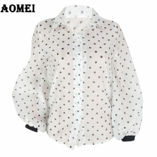 Women Blouse Tops Shirts Polka Dot Thin Classy 2019 Spring Transparent Long Sleeves Office Fashion Elegant Ladies Female Clothes